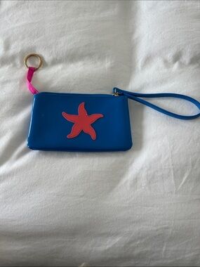 Blue Wristlet Pouch with Pink Starfish Accent
